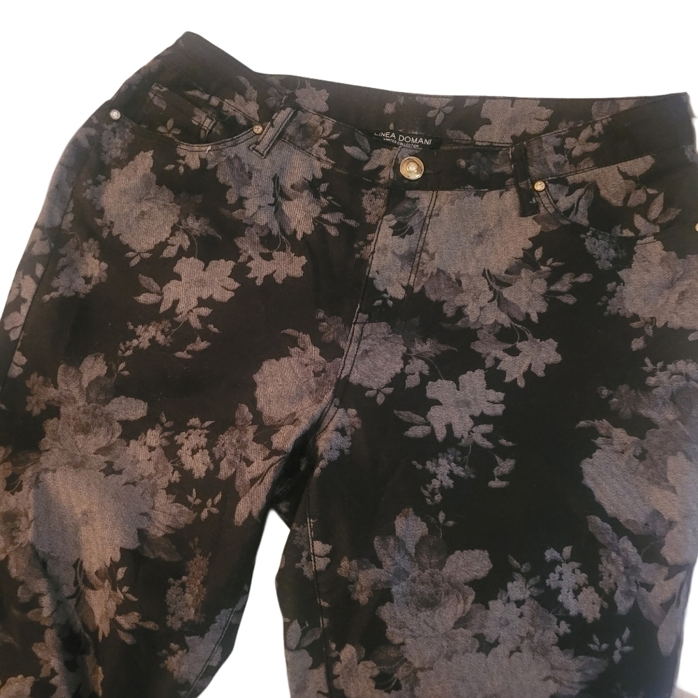 Linea Domani Black and Grey Floral Print Pants Size 6